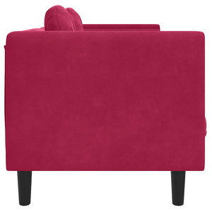 Weinrotes Samt Sofa 3-Sitzer mit Kissen