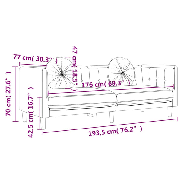 Weinrotes Samt Sofa 3-Sitzer mit Kissen