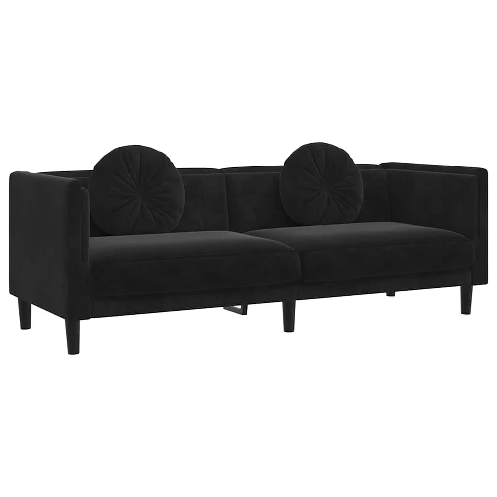 Schwarzes Samt Sofa 3-Sitzer mit Kissen