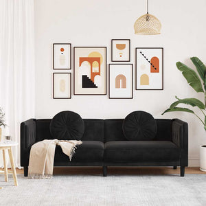 vidaXL Canapé 3 places avec coussins Velours noir