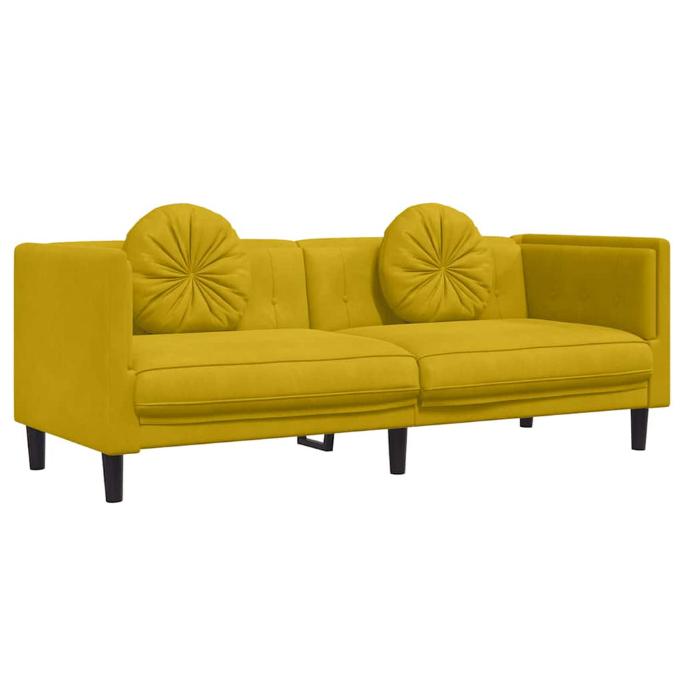 Gelbes Samt Sofa 3-Sitzer mit Kissen