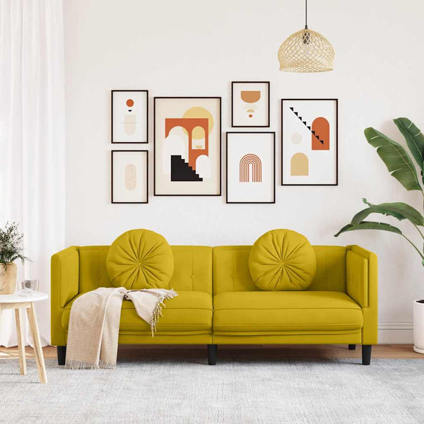 vidaXL Canapé avec coussins 3 places Velours jaune