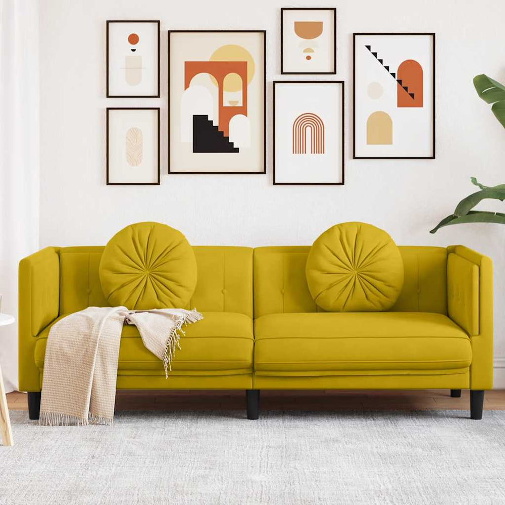 Gelbes Samt Sofa 3-Sitzer mit Kissen
