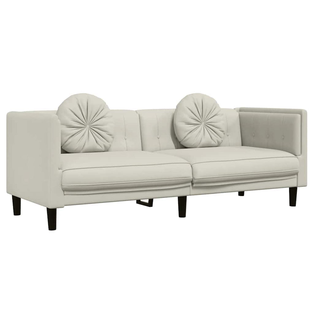 3-Sitzer Sofa Creme Samt mit Kissen