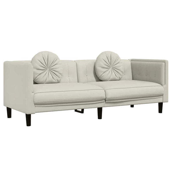 3-Sitzer Sofa Creme Samt mit Kissen