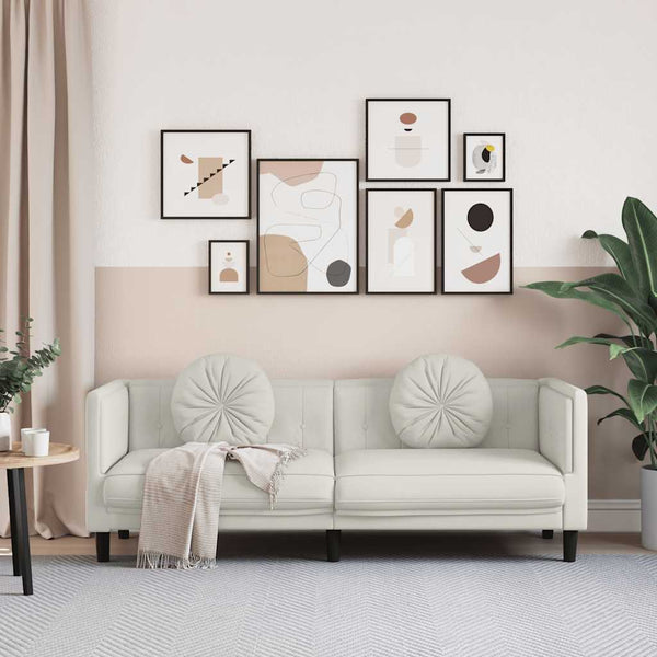 3-Sitzer Sofa Creme Samt mit Kissen