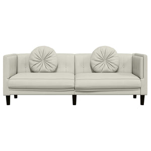3-Sitzer Sofa Creme Samt mit Kissen