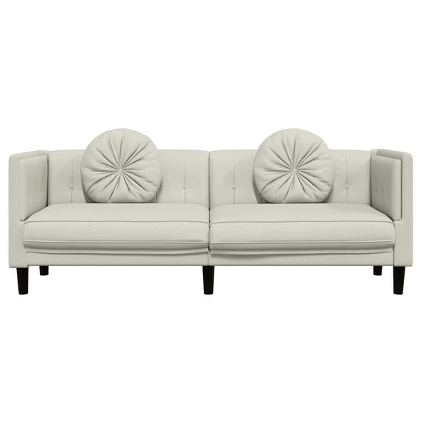 3-Sitzer Sofa Creme Samt mit Kissen