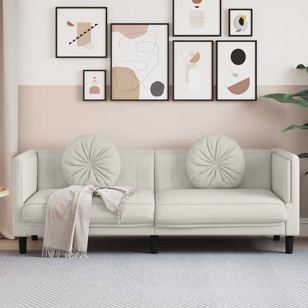 3-Sitzer Sofa Creme Samt mit Kissen