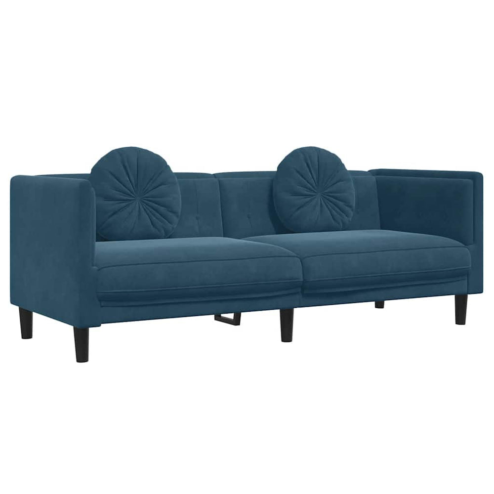 Blaues Samt Sofa 3-Sitzer mit Kissen