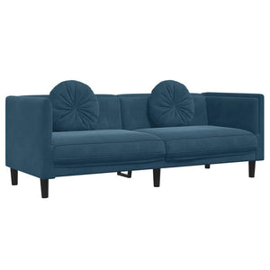 Blaues Samt Sofa 3-Sitzer mit Kissen