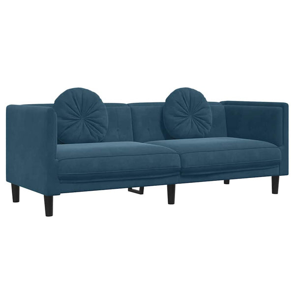 Blaues Samt Sofa 3-Sitzer mit Kissen