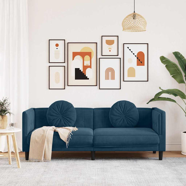 Blaues Samt Sofa 3-Sitzer mit Kissen