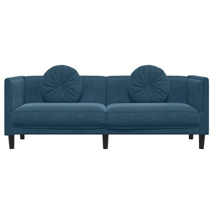 Blaues Samt Sofa 3-Sitzer mit Kissen