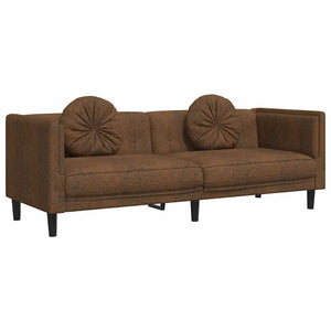 3-Sitzer Sofa Braun Kunstleder Wildleder-Optik