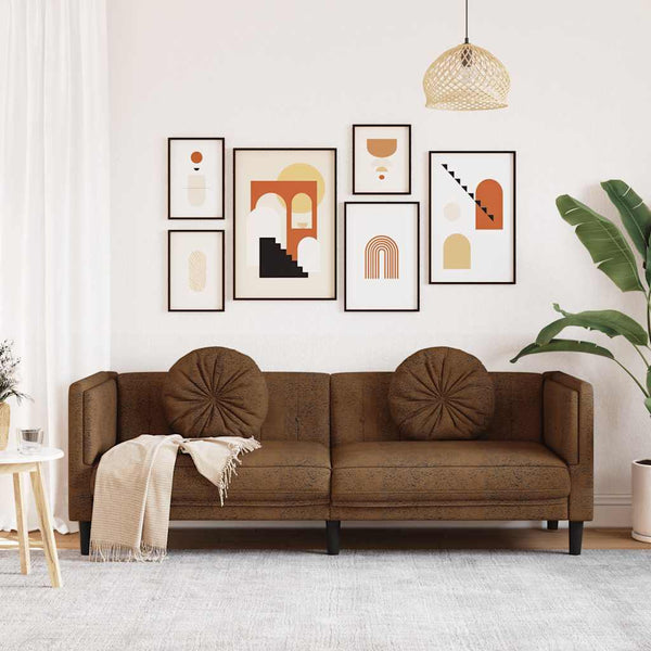 3-Sitzer Sofa Braun Kunstleder Wildleder-Optik