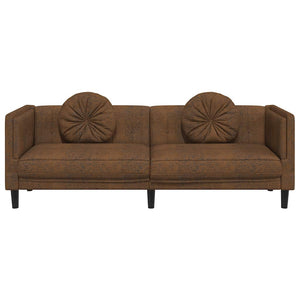 3-Sitzer Sofa Braun Kunstleder Wildleder-Optik