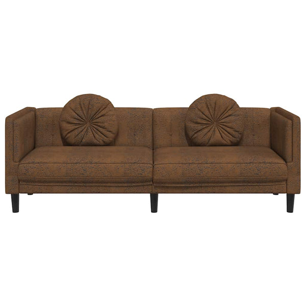 3-Sitzer Sofa Braun Kunstleder Wildleder-Optik