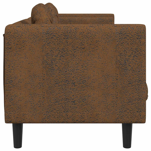 3-Sitzer Sofa Braun Kunstleder Wildleder-Optik
