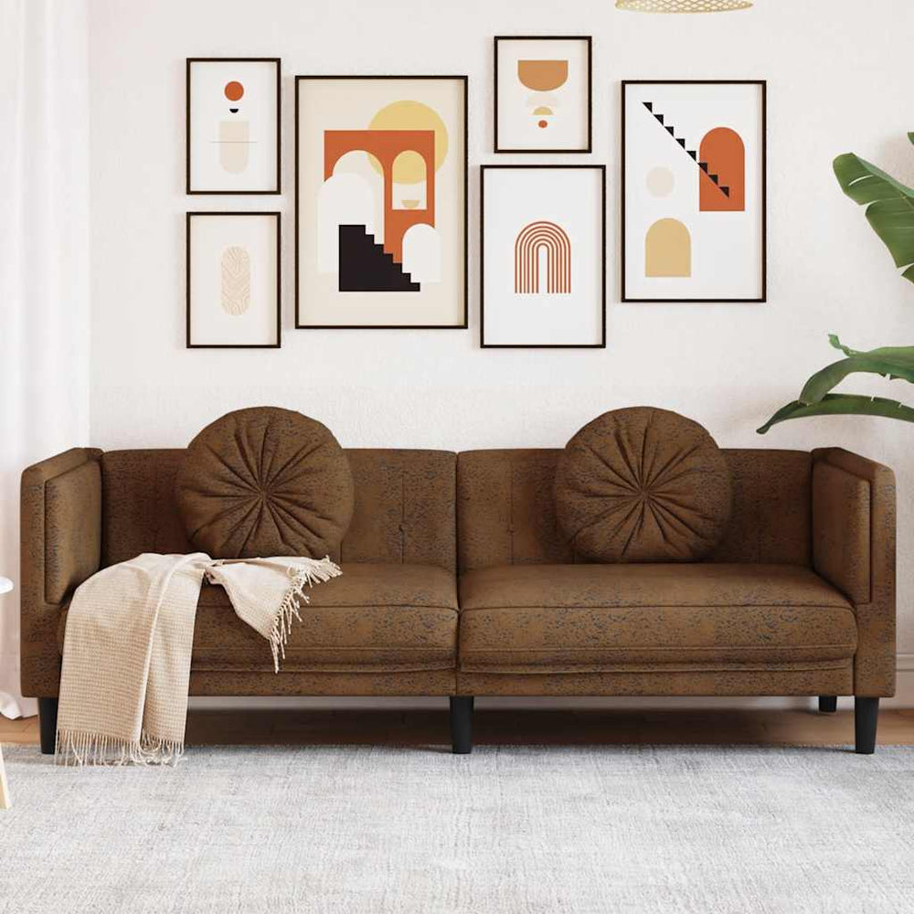 3-Sitzer Sofa Braun Kunstleder Wildleder-Optik