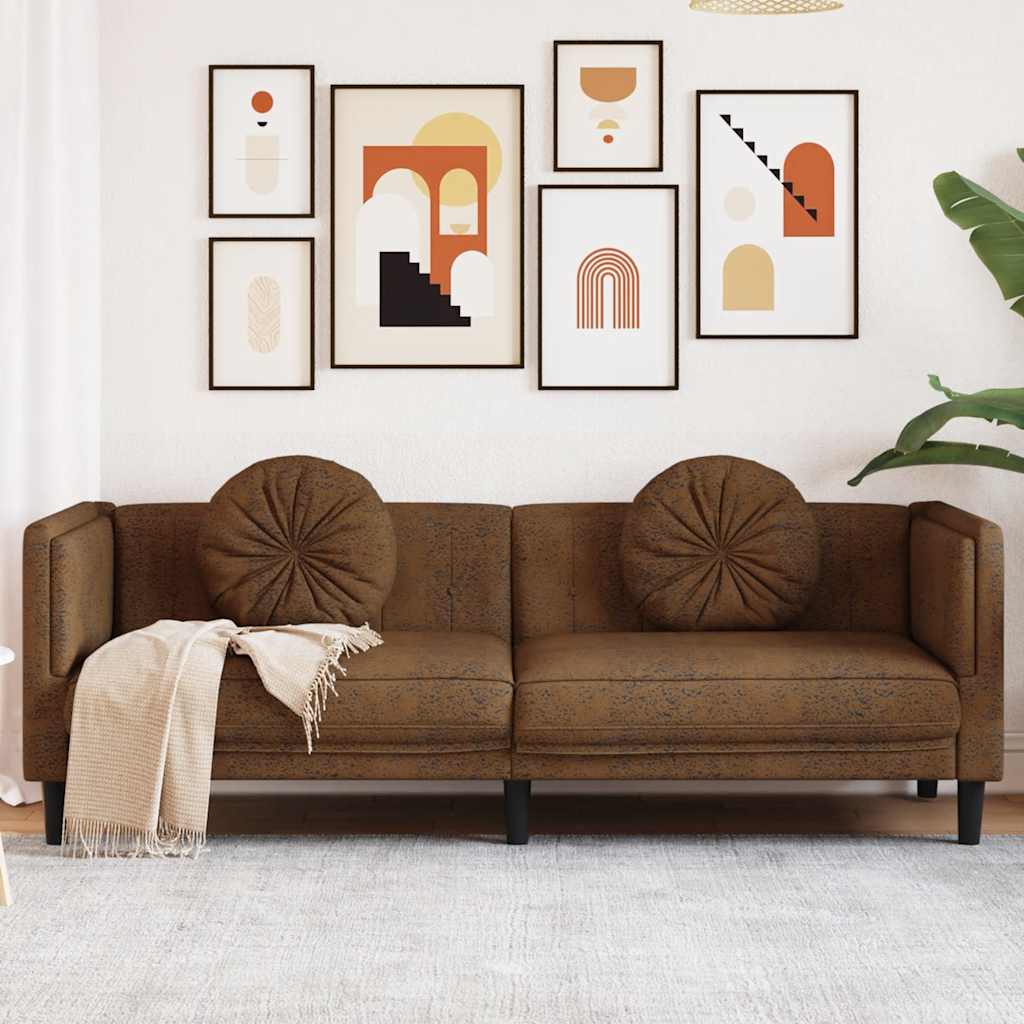 3-Sitzer Sofa Braun Kunstleder Wildleder-Optik