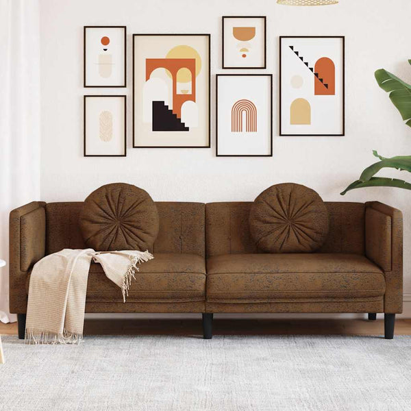 3-Sitzer Sofa Braun Kunstleder Wildleder-Optik