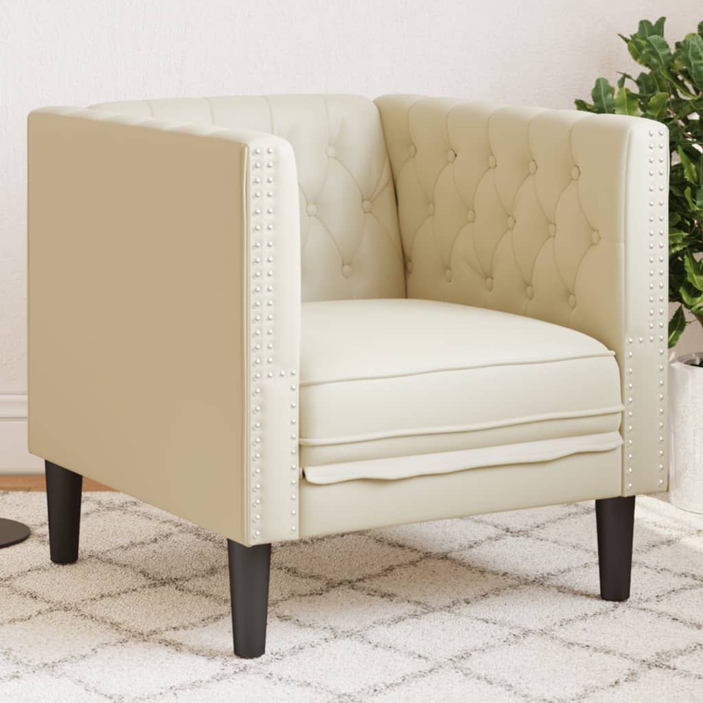 vidaXL Fauteuil Chesterfield crème en similicuir