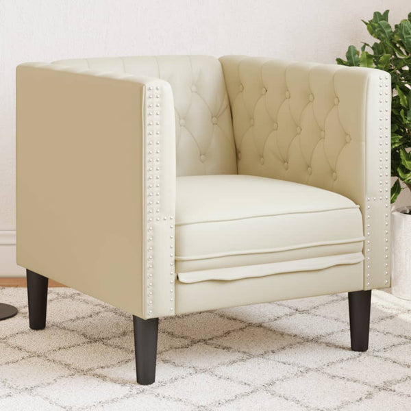 vidaXL Fauteuil Chesterfield crème en similicuir