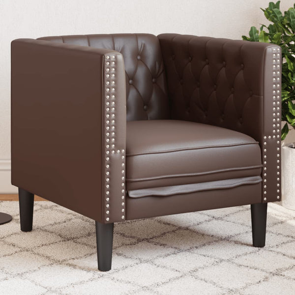 Chesterfield Sessel Braun Kunstleder