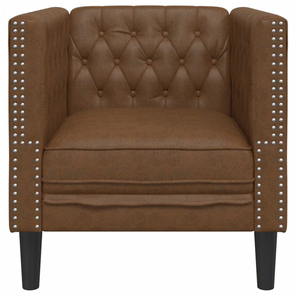 Chesterfield Sessel Braun Wildleder-Optik