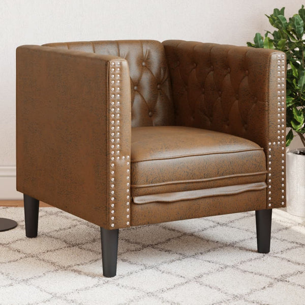 Chesterfield Sessel Braun Wildleder-Optik