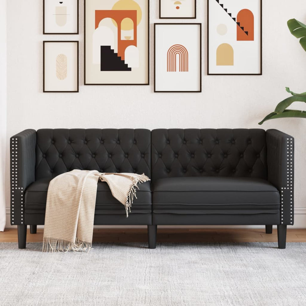 Chesterfield Sofa 2-Sitzer Schwarz Kunstleder