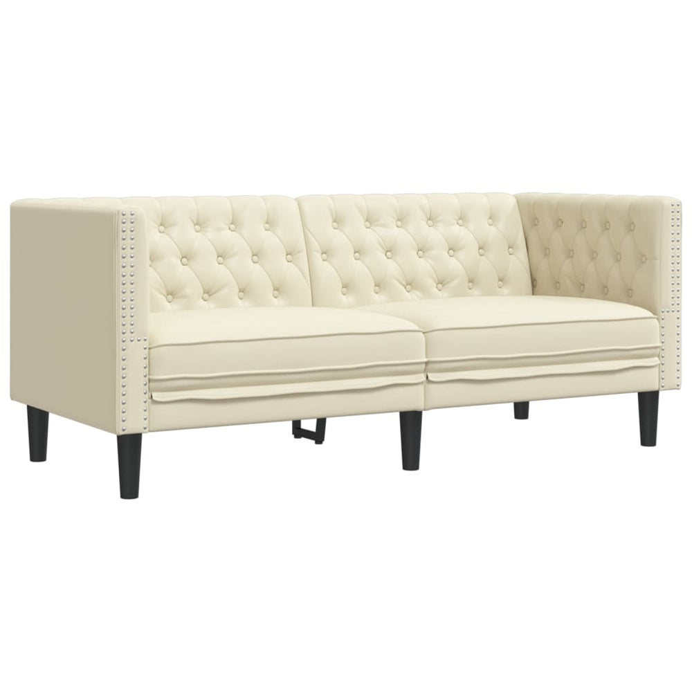 Chesterfield Sofa 2-Sitzer Creme Kunstleder
