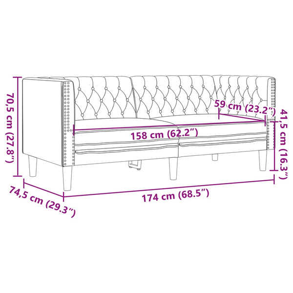 Chesterfield Sofa 2-Sitzer Creme Kunstleder