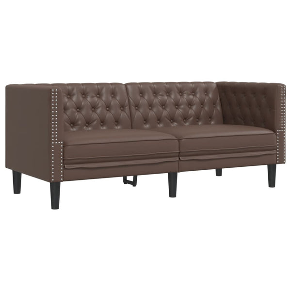 Chesterfield Sofa 2-Sitzer Braun Kunstleder