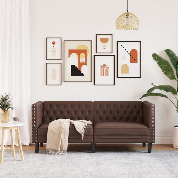 Chesterfield Sofa 2-Sitzer Braun Kunstleder