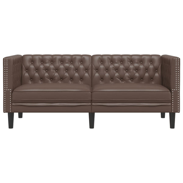Chesterfield Sofa 2-Sitzer Braun Kunstleder
