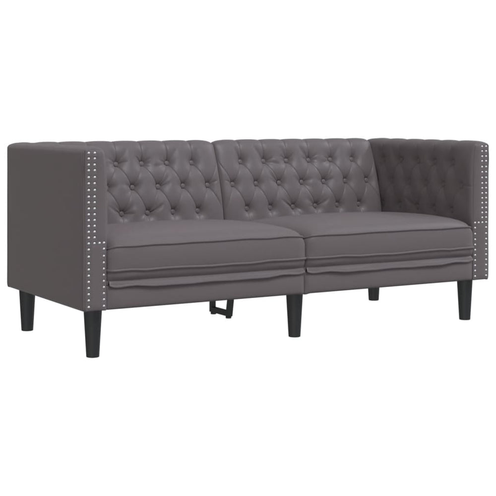 Chesterfield Sofa 2-Sitzer Grau Kunstleder