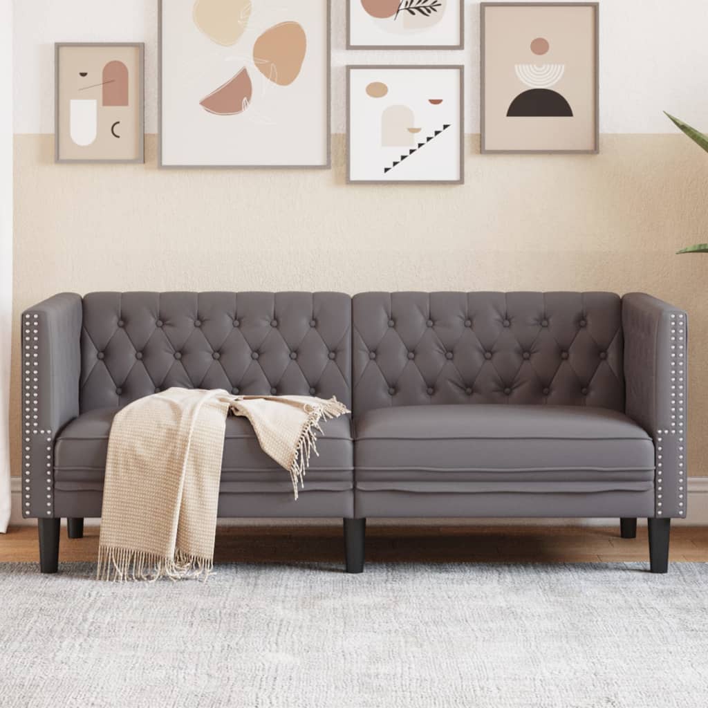 vidaXL Canapé Chesterfield 2 places gris similicuir