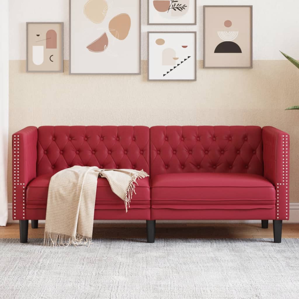 vidaXL Canapé Chesterfield 2 places en similicuir bordeaux