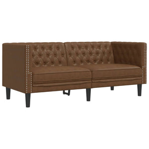 Chesterfield Sofa 2-Sitzer Braun Kunstleder Wildleder-Optik