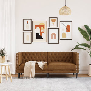 Chesterfield Sofa 2-Sitzer Braun Kunstleder Wildleder-Optik