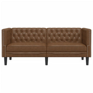 Chesterfield Sofa 2-Sitzer Braun Kunstleder Wildleder-Optik