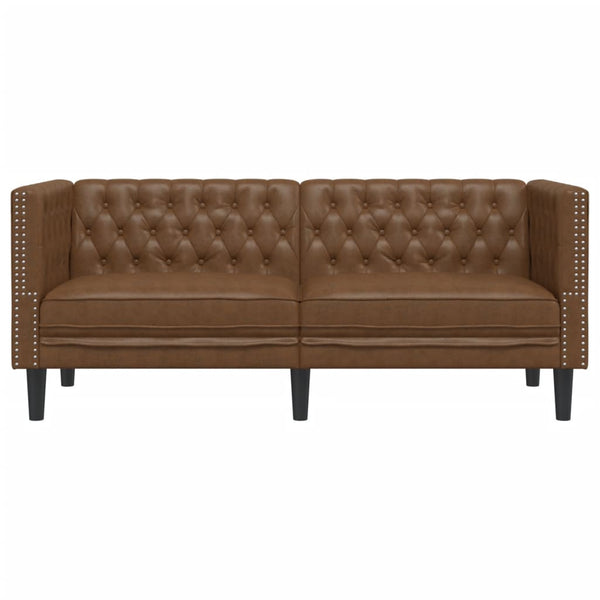Chesterfield Sofa 2-Sitzer Braun Kunstleder Wildleder-Optik
