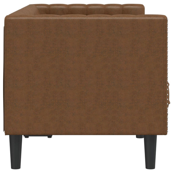 Chesterfield Sofa 2-Sitzer Braun Kunstleder Wildleder-Optik