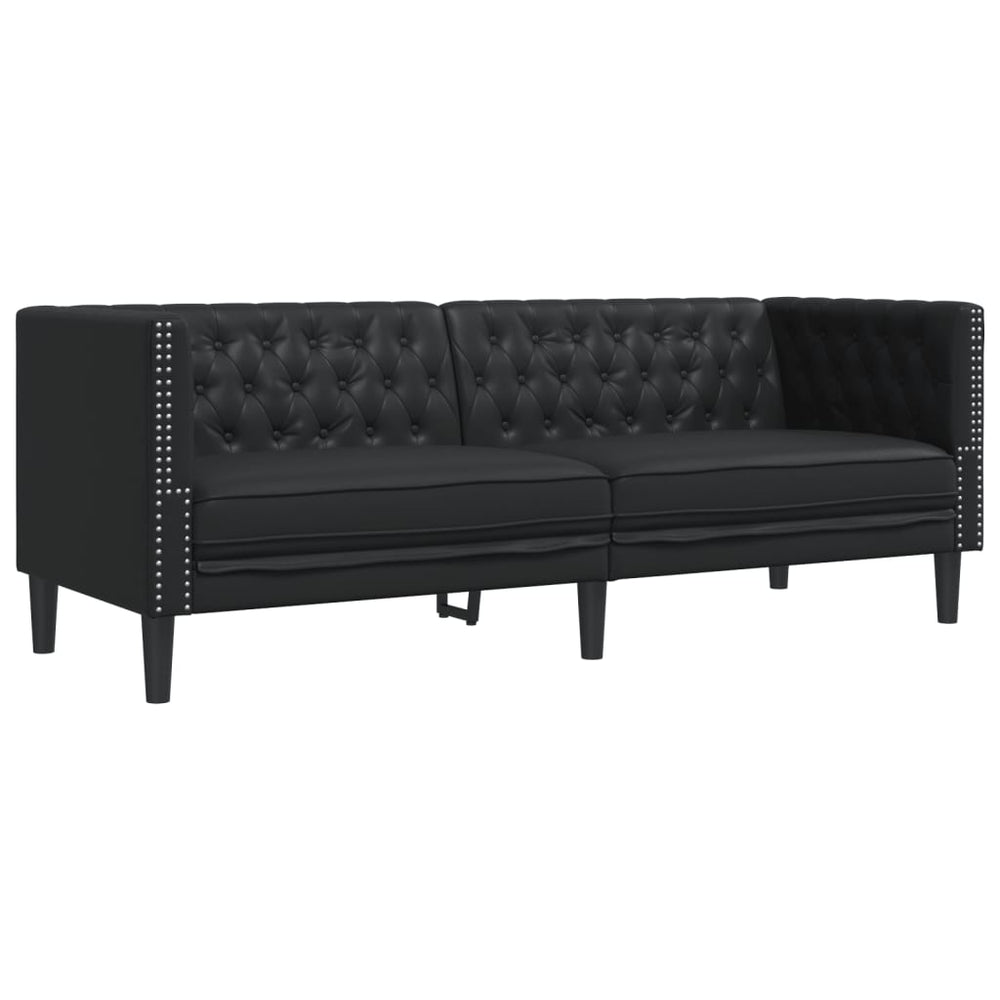 Chesterfield Sofa 3-Sitzer Kunstleder Schwarz
