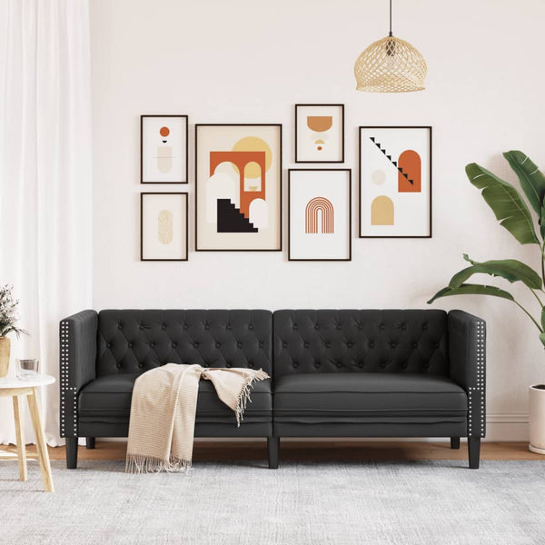 Chesterfield Sofa 3-Sitzer Kunstleder Schwarz