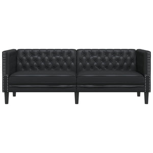 Chesterfield Sofa 3-Sitzer Kunstleder Schwarz