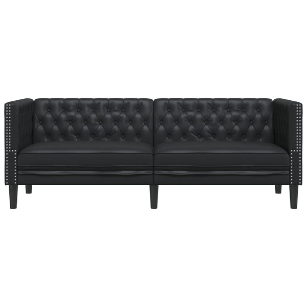 Chesterfield Sofa 3-Sitzer Kunstleder Schwarz