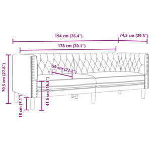 Chesterfield Sofa 3-Sitzer Kunstleder Schwarz